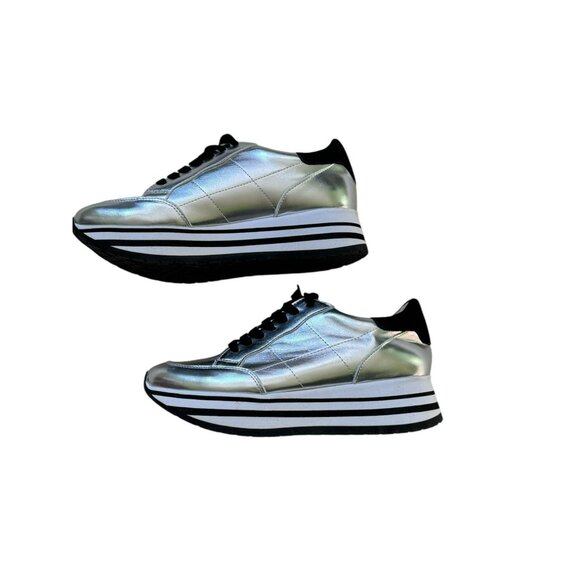 NEW Steve Madden Rizzo Silver Platform Sneakers M - Picture 10 of 12